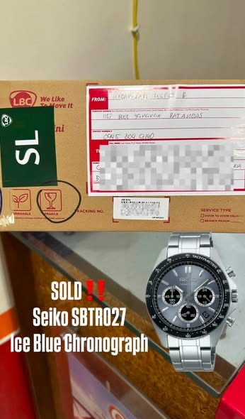Seiko SBTR027 Ice Blue Chronograph packed for shipping
